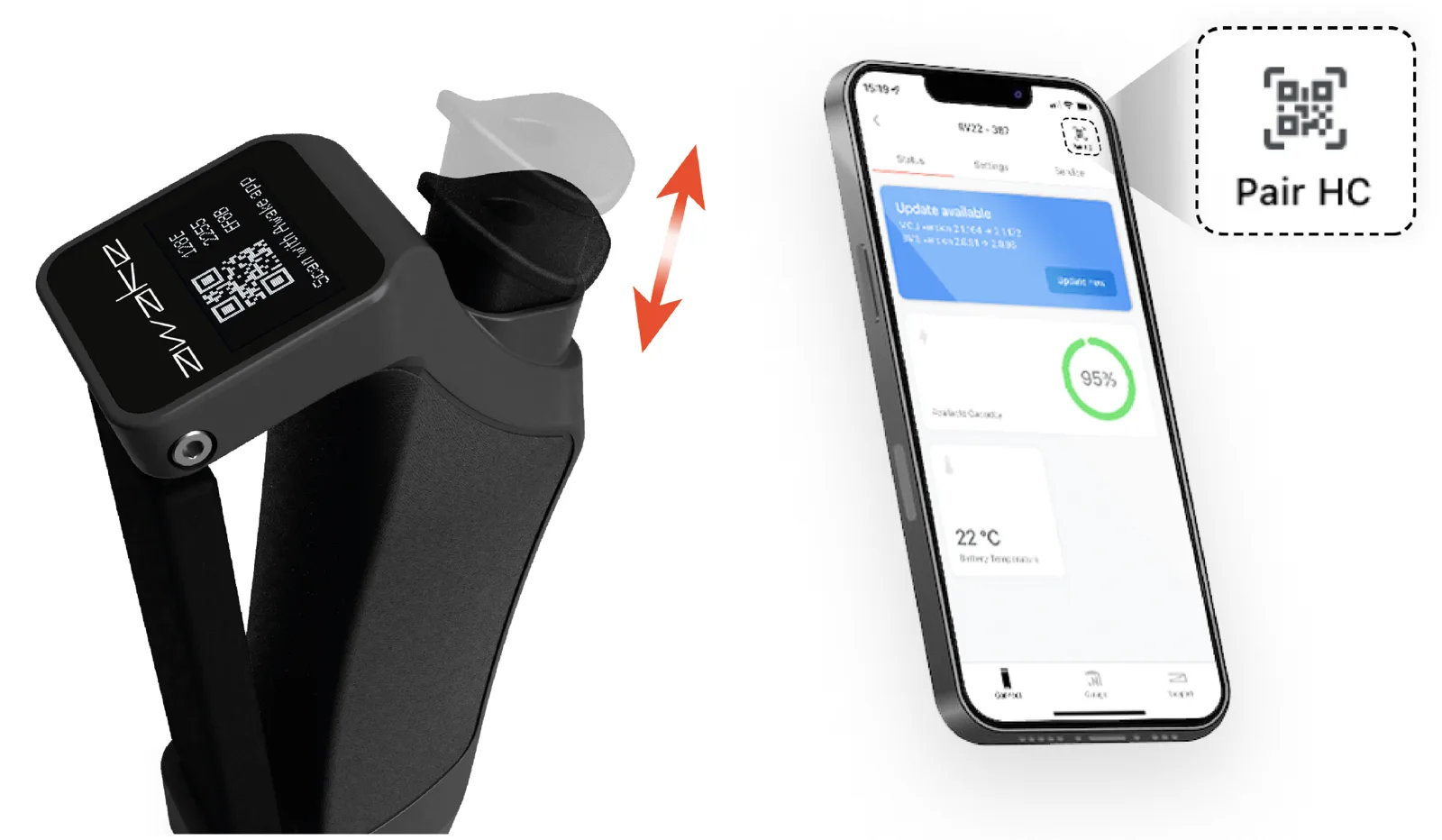 Controller showing its QR code beside the Awake Link app's Pair HC button