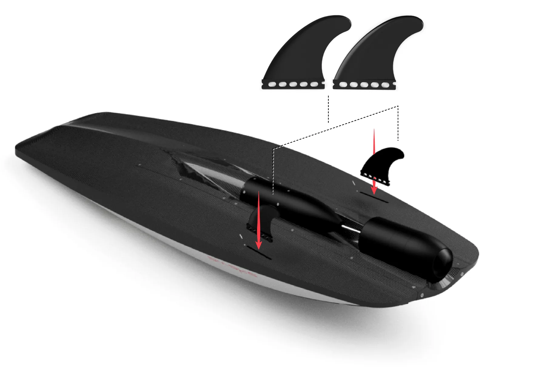 Fins being placed into the slots under a RÄVIK with the convex side outward